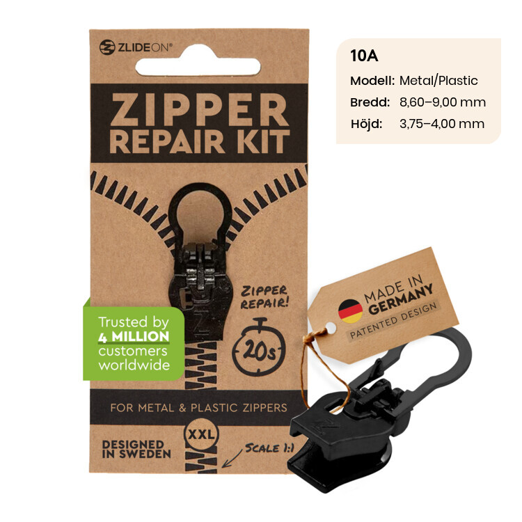 ZlideOn - löpare till dragkedjan, 10A Svart Metal/Plastic XXL