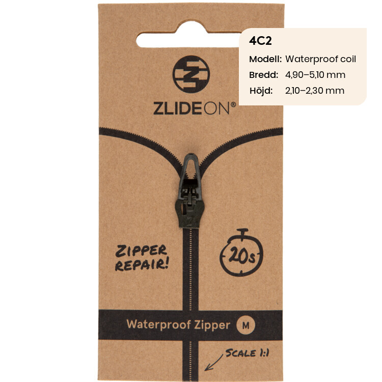 ZlideOn - löpare till dragkedjan, 4C2 Svart Waterproof M