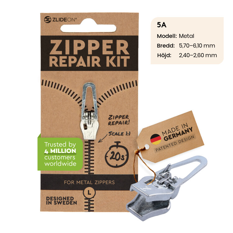 ZlideOn - löpare till dragkedjan, 5A Silver Metal L