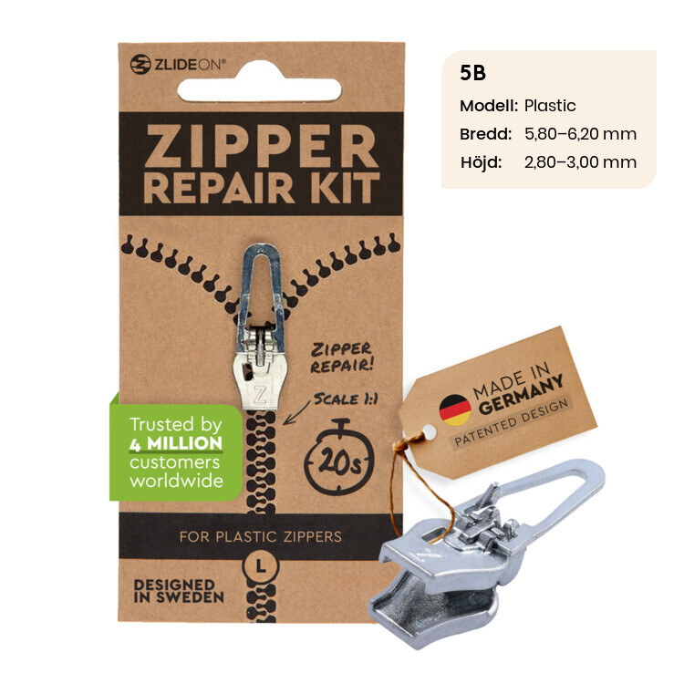ZlideOn - löpare till dragkedjan, 5B Silver Plastic L