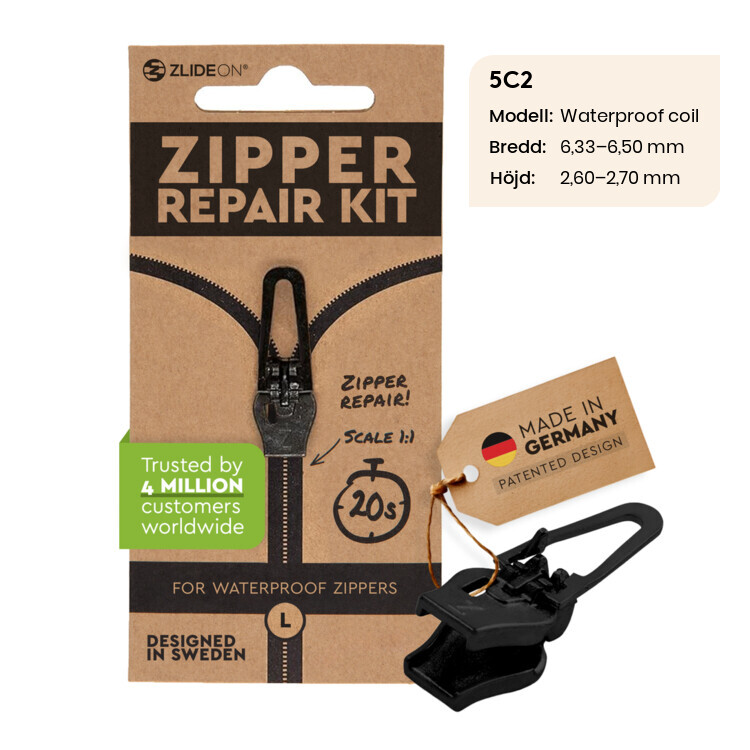 ZlideOn - löpare till dragkedjan, 5C2 Svart Waterproof L