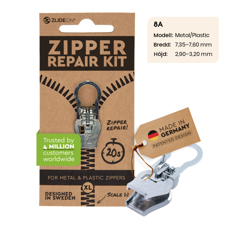 ZlideOn - löpare till dragkedjan, 8A Silver Metal/Plastic XL