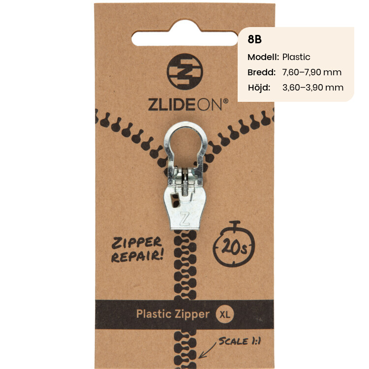 ZlideOn - löpare till dragkedjan, 8B Silver Plastic XL