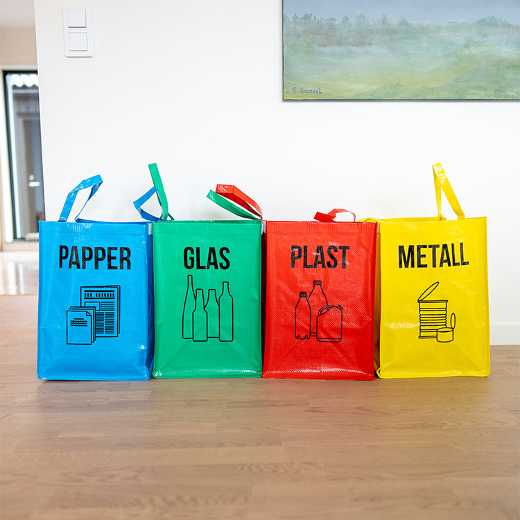 Källsortering glas, papper, metall & plast