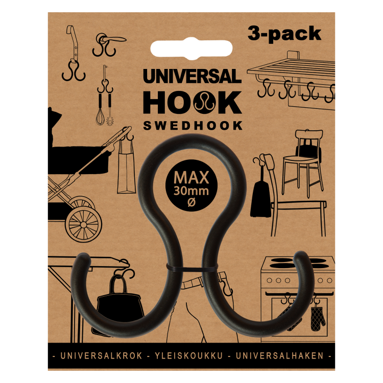 Läs mer om Universalkrok Swedhook 3-pack, Svart