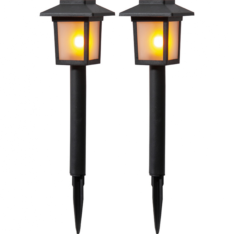Små solcellslyktor med flammande låga, 2-pack