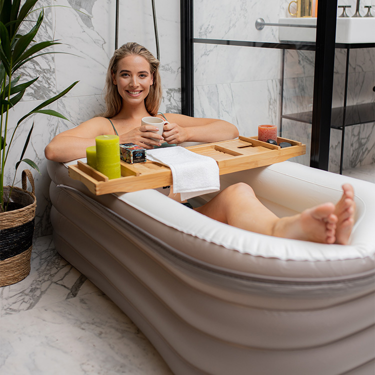 Läs mer om Uppblåsbart badkar Tubble, Compact 140 cm grå