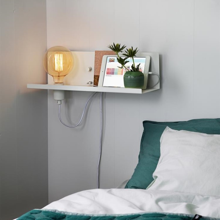 Hylla med lampsockel, dimmer och USB