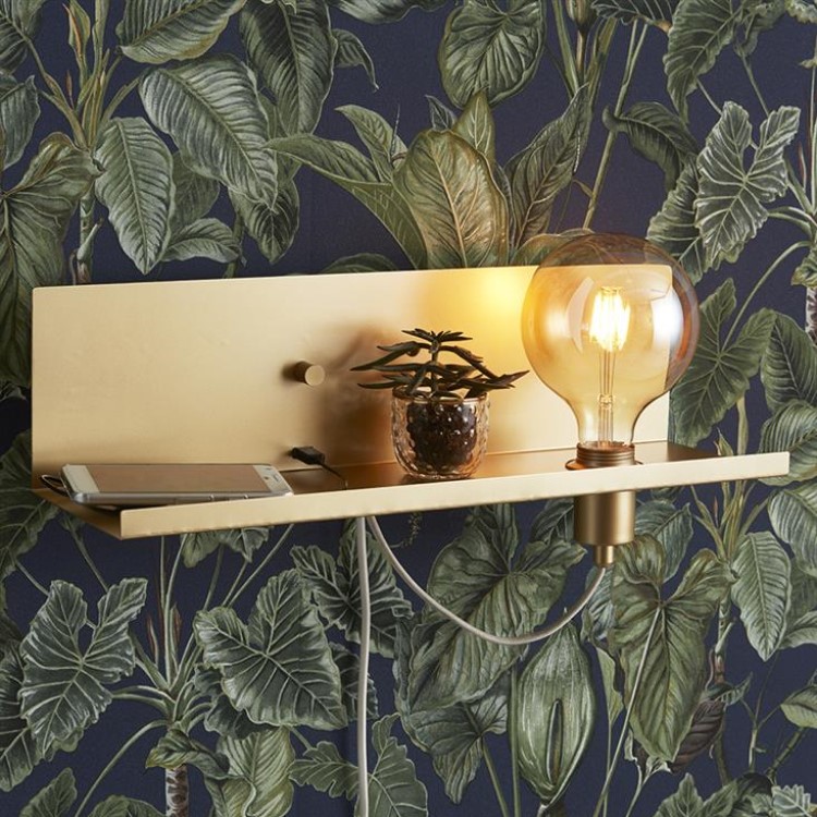 Hylla med lampsockel, dimmer och USB