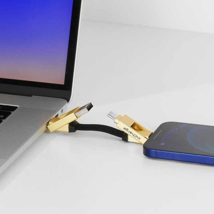 Läs mer om Multi USB-kabel till nyckelknippan, Guld