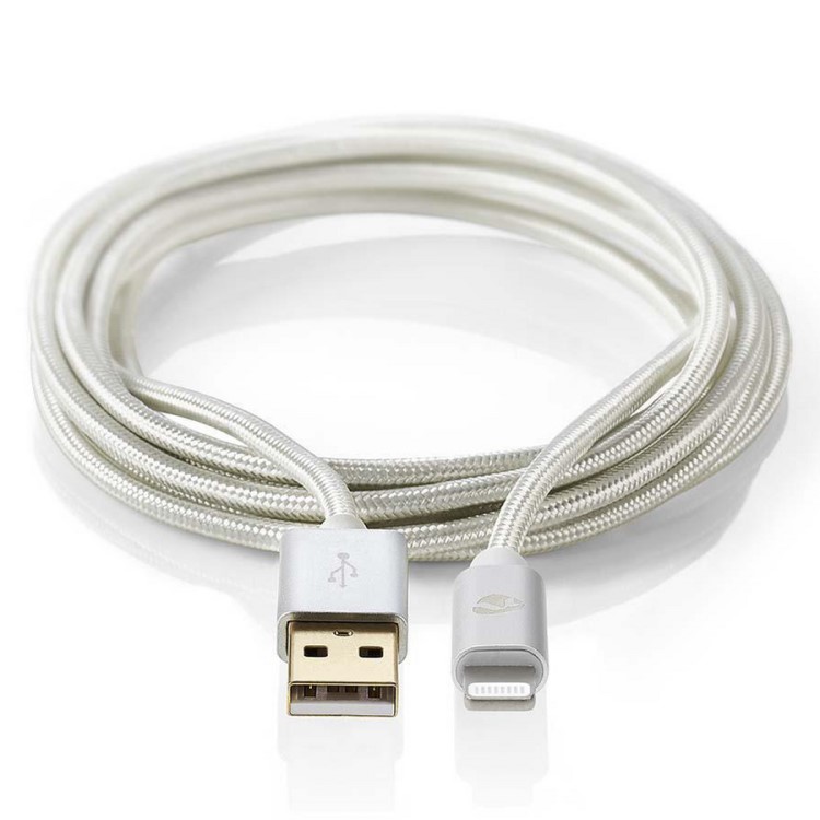 Lång USB-kabel i tyg, Lightning 3 m
