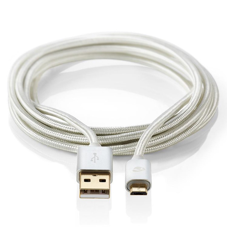 Lång USB-kabel i tyg, Mikro-USB 3 m