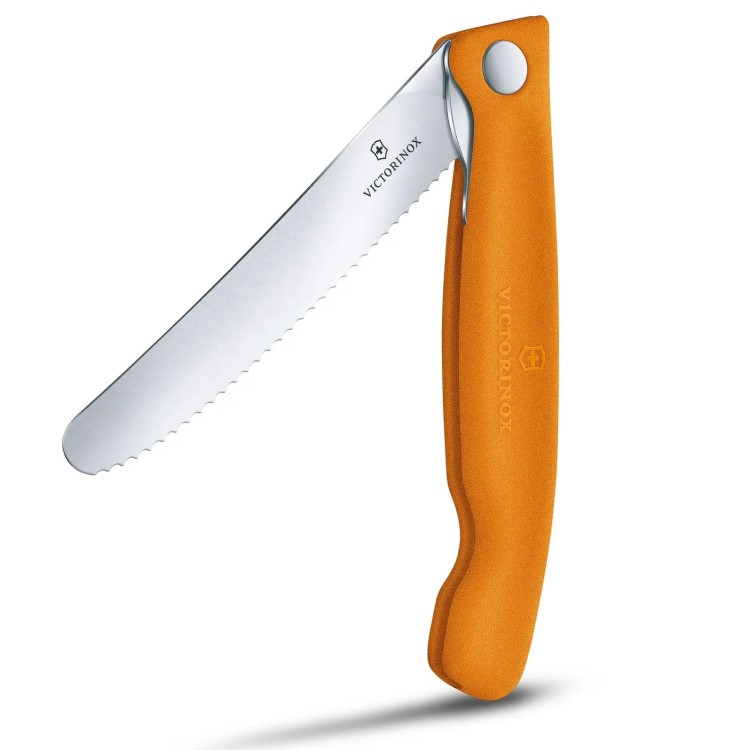 Fällbar picknickkniv med tandat blad, Orange
