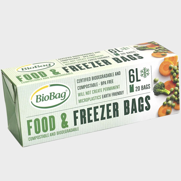 Nedbrytbara fryspåsar BioBag, 6 liter, 20-pack