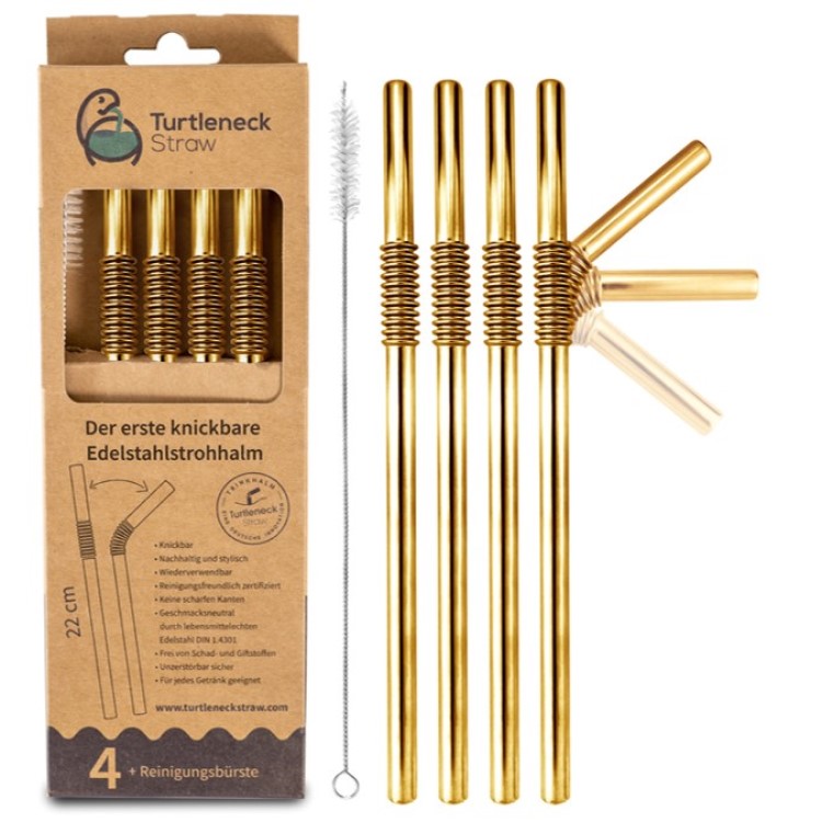 Böjbara metallsugrör, Guld 4-pack