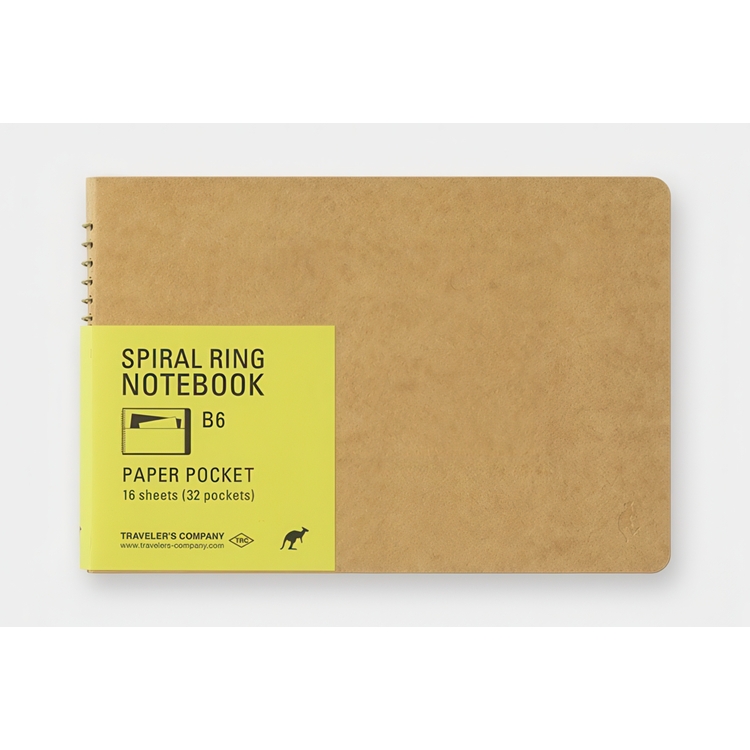 Anteckningsbok med fickor, SPIRAL PAPER POCKET B6, Horisontal, Traveler's Comapany, Natur