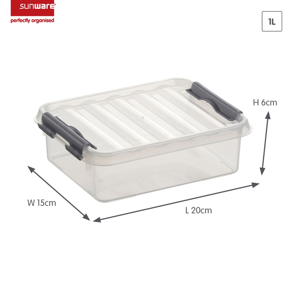 Ask / Låda 1L, Q-LINE SMALL BOX, 20 x 15 x H 6 cm, Klar / Silvergrå