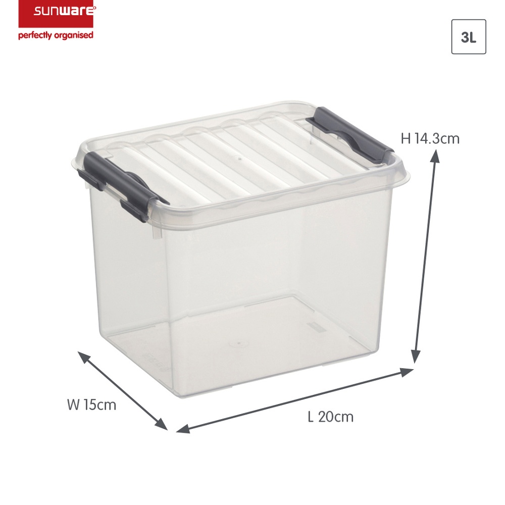 Ask / Låda, Hög, 3L, Q-LINE SMALL BOX, 20 x 15 x H 14 cm, Klar / Silvergrå