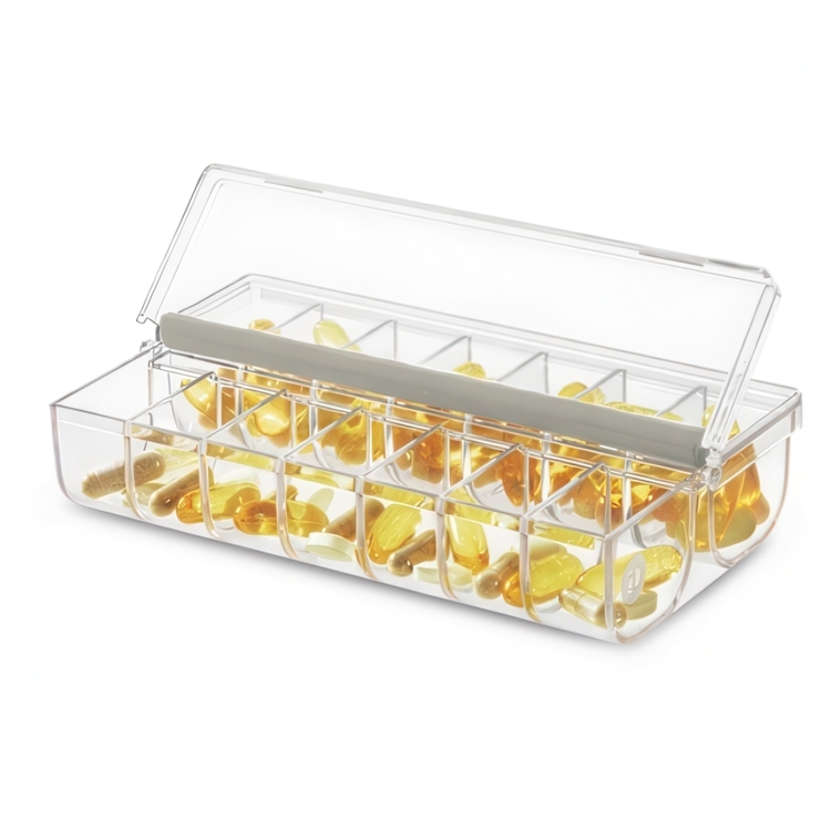Ask för medicin med 14 fack, THE HOME EDIT PILL ORGANIZER, Transparent