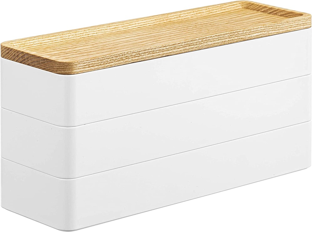 Ask för smycken, Långsmal, RIN 3-TIER ACCESSORY HOLDER, Yamazaki, Vit / Natur