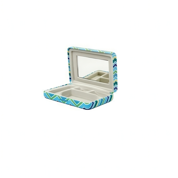 Ask med spegel, PORTABLE JEWELRY CASE STRIPPED, 10 x 7 x 2 cm, Grön