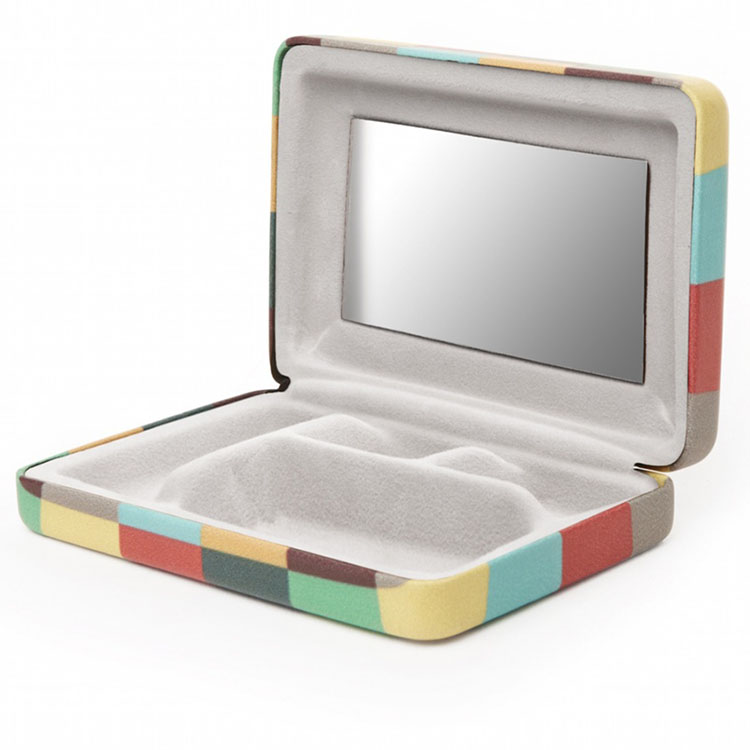 Ask med spegel, PORTABLE JEWELRY CASE, 10 x 7 x 2 cm, Blå-grön-orange