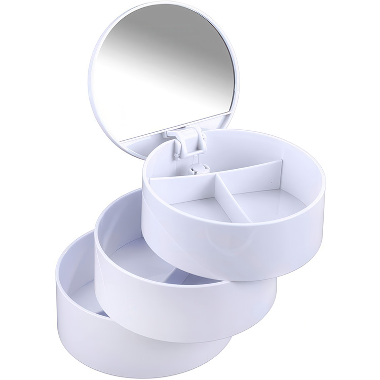 Ask med spegel, COSMETIC TOWER, Ø 13 x H14 cm, Vit