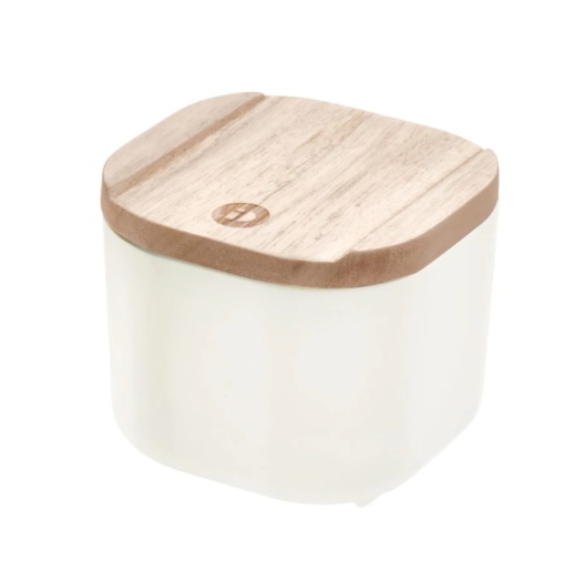 Ask med trälock, fyrkantig, ECO SMALL COMPACT BIN, 9 x 9 x H 7 cm, Offwhite / Natur