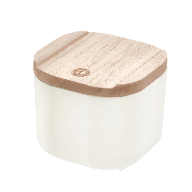 Ask med trälock, fyrkantig, ECO SMALL COMPACT BIN, 9 x 9 x H 7 cm, Offwhite / Natur