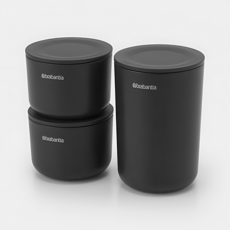Askar med lock, 3 st, RENEW STORAGE POTS, Brabantia, Mörkgrå