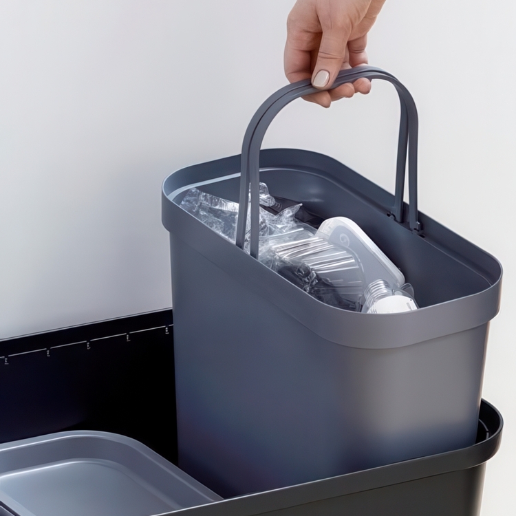 Avfallshink med handtag, 13 L, SMARTSTORE COLLECT, 34 x 17,5 x H 32 cm, Grå