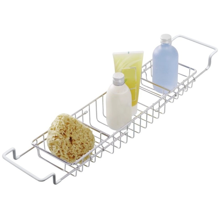 Badkarsbricka i metall, Utdragbar, TELESCOPIC BATH TUB TRAY, 58-92 x 13 x H 8 cm, Silver