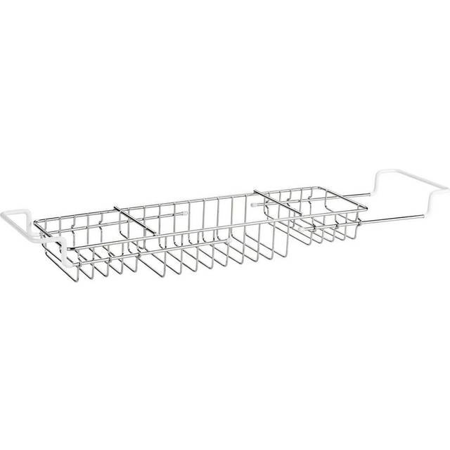Badkarsbricka i metall, Utdragbar, TELESCOPIC BATH TUB TRAY, 58-92 x 13 x H 8 cm, Silver