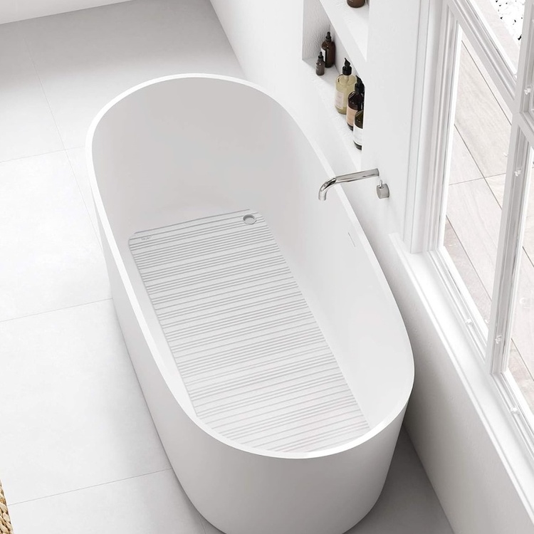 Badkarsmatta, Halkskydd i Gummi, STRIPED BATH MAT, 86 x 33 cm, Ljusgrå