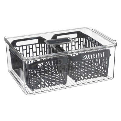 Behållare med 2 durkslag, STAY FRESH BIN, 32,5 x 22,5 x H 12 cm, Klar / Grå