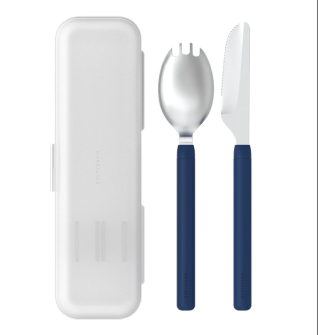 Bestick i fodral, SPORK & KNIFE SET, Kikkerland, Marinblå