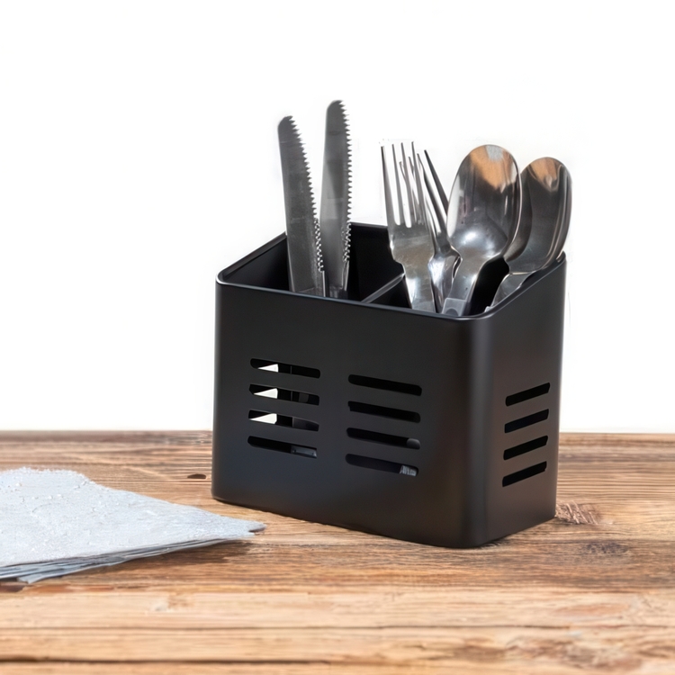 Bestickkorg i metall, BLACK UTENSIL CADDY 16 x 9 x H 13,5 cm, Svart