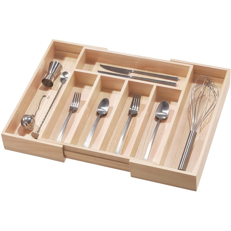 Besticklåda i trä, Expanderbar, PAULOWNIA ECO WOOD, 38 x 34,5~58,5 x H 6,4 cm, Natur