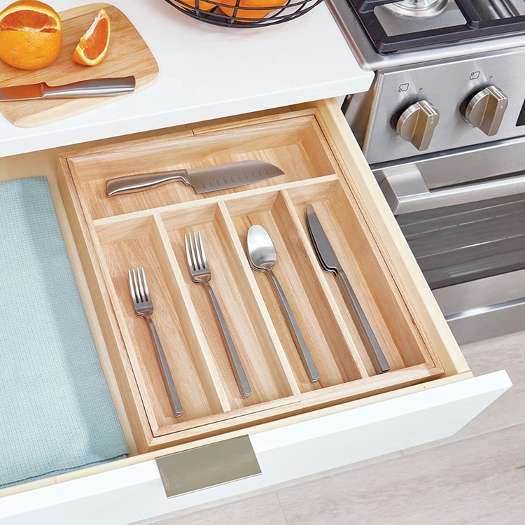 Besticklåda i trä, Expanderbar, PAULOWNIA ECO WOOD, 38 x 34,5~58,5 x H 6,4 cm, Natur