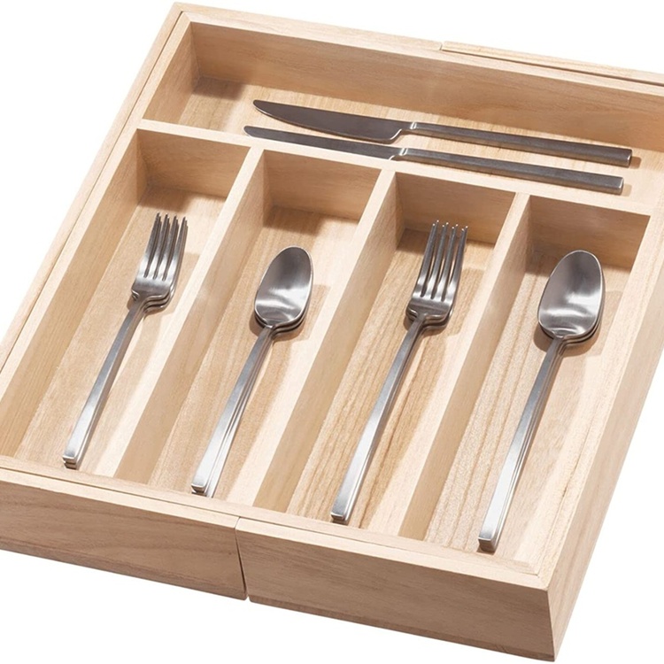 Besticklåda i trä, Expanderbar, PAULOWNIA ECO WOOD, 38 x 34,5~58,5 x H 6,4 cm, Natur