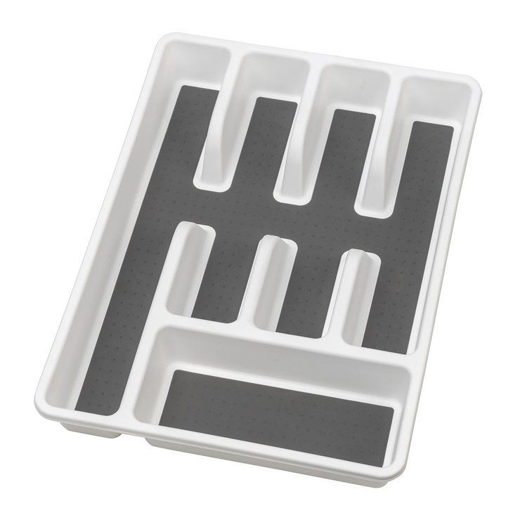 Besticklåda, 5 fack med anti-slip, ANTI-RUTSCH, 36,5 x 26,5 x H 5 cm, Vit / Grå