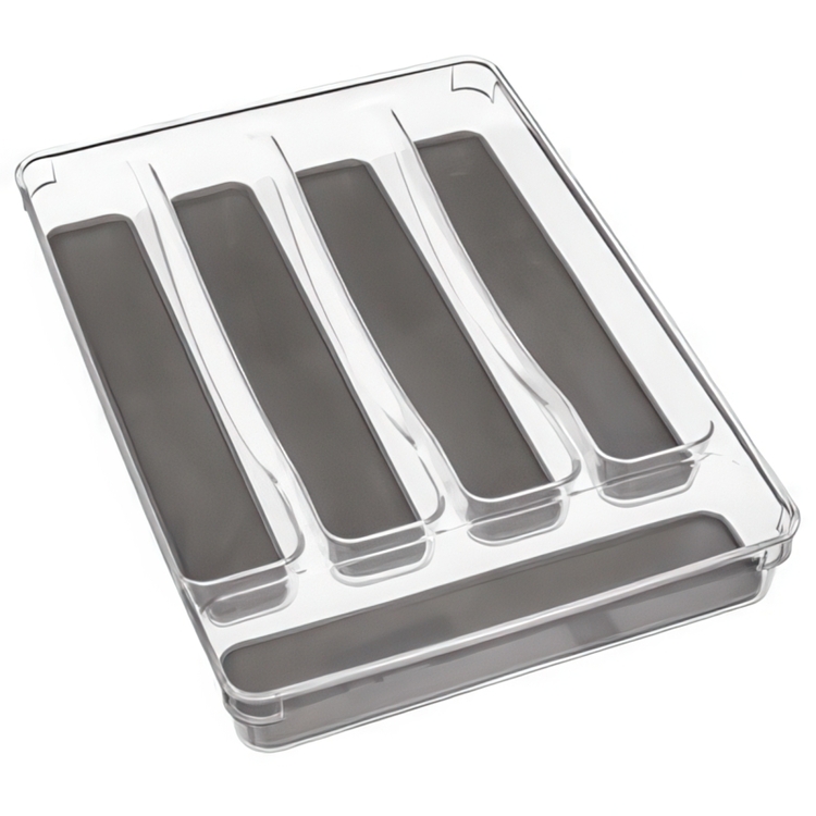 Besticklåda, 5 fack, SLIM TIDY SMART ORGANIZER, 32,8 x 23 x H 4,5 cm, Klar / Mörkgrå