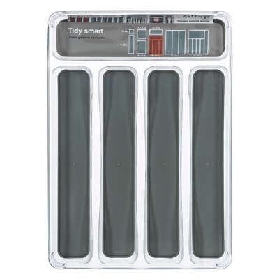 Besticklåda, 5 fack, SLIM TIDY SMART ORGANIZER, 32,8 x 23 x H 4,5 cm, Klar / Mörkgrå