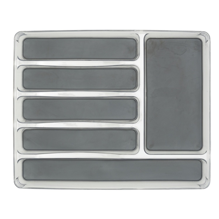 Besticklåda, 6 fack, ANTI-SLIP ORGANIZER, 40 x 32 x H 4,5 cm, Klar / Ljusgrå