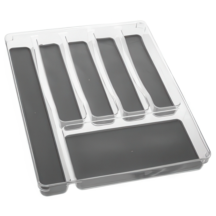 Besticklåda, 6 fack, TIDY SMART ORGANIZER, 40 x 32 x H 4,5 cm, Klar / Mörkgrå