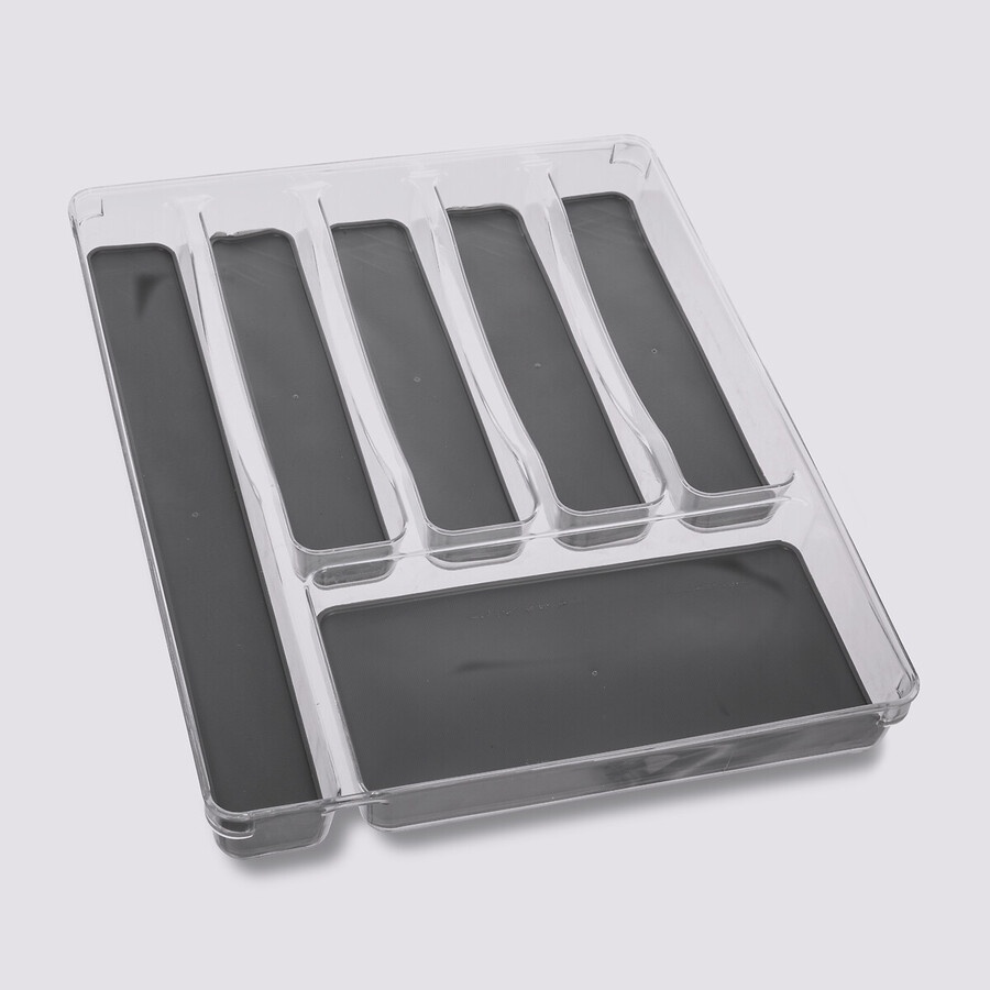 Besticklåda, 6 fack, TIDY SMART ORGANIZER, 40 x 32 x H 4,5 cm, Klar / Mörkgrå
