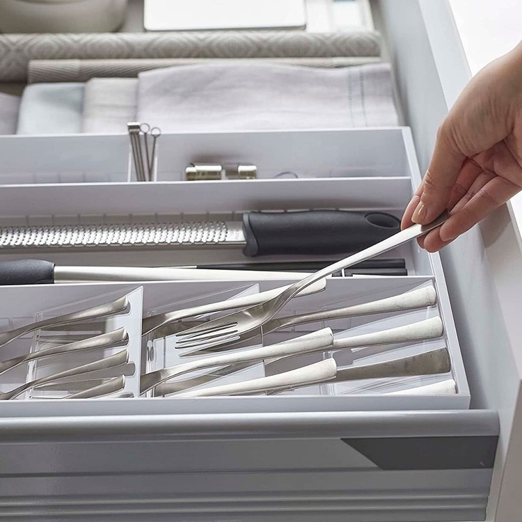 Besticklåda, Justerbar, TOWER CUTLERY CASE, Yamazaki, 35 x 30~47,5 x H 5,5 cm