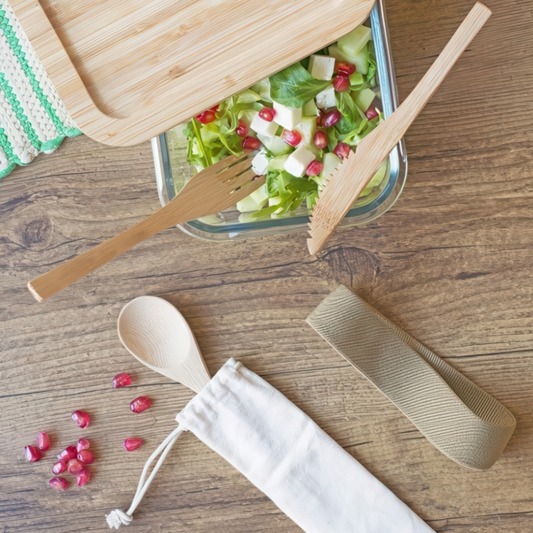 Bestickset i kraftig bambu, Återanvändbara, PEBBLY BAMBOO CUTLERY SET, Natur