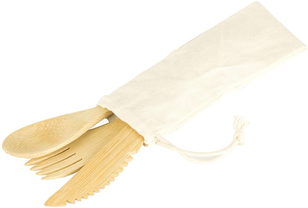 Bestickset i kraftig bambu, Återanvändbara, PEBBLY BAMBOO CUTLERY SET, Natur