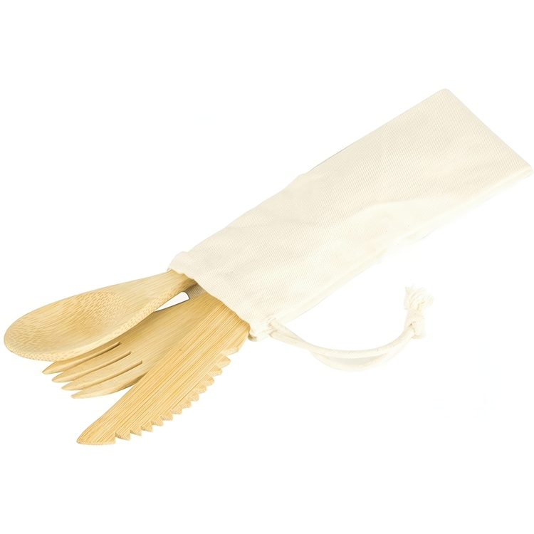 Bestickset i kraftig bambu, Återanvändbara, PEBBLY BAMBOO CUTLERY SET, Natur